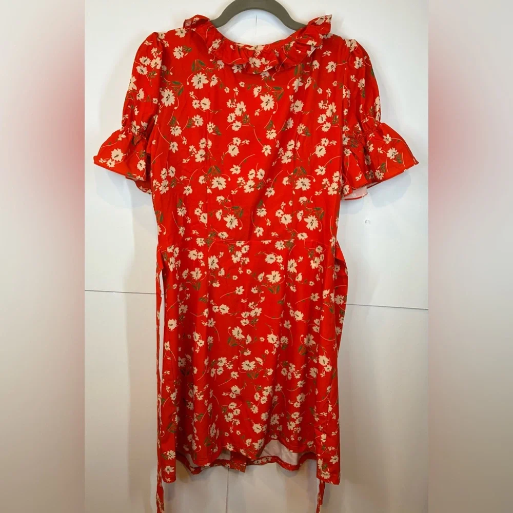 ZARA Red Floral Mini Dress Medium NWT Join Life V-neck Flutter Sleeve - Picture 5 of 8